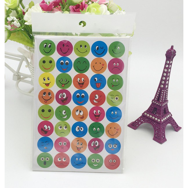 Set 10 tờ sticker táo, mặt cười, sao