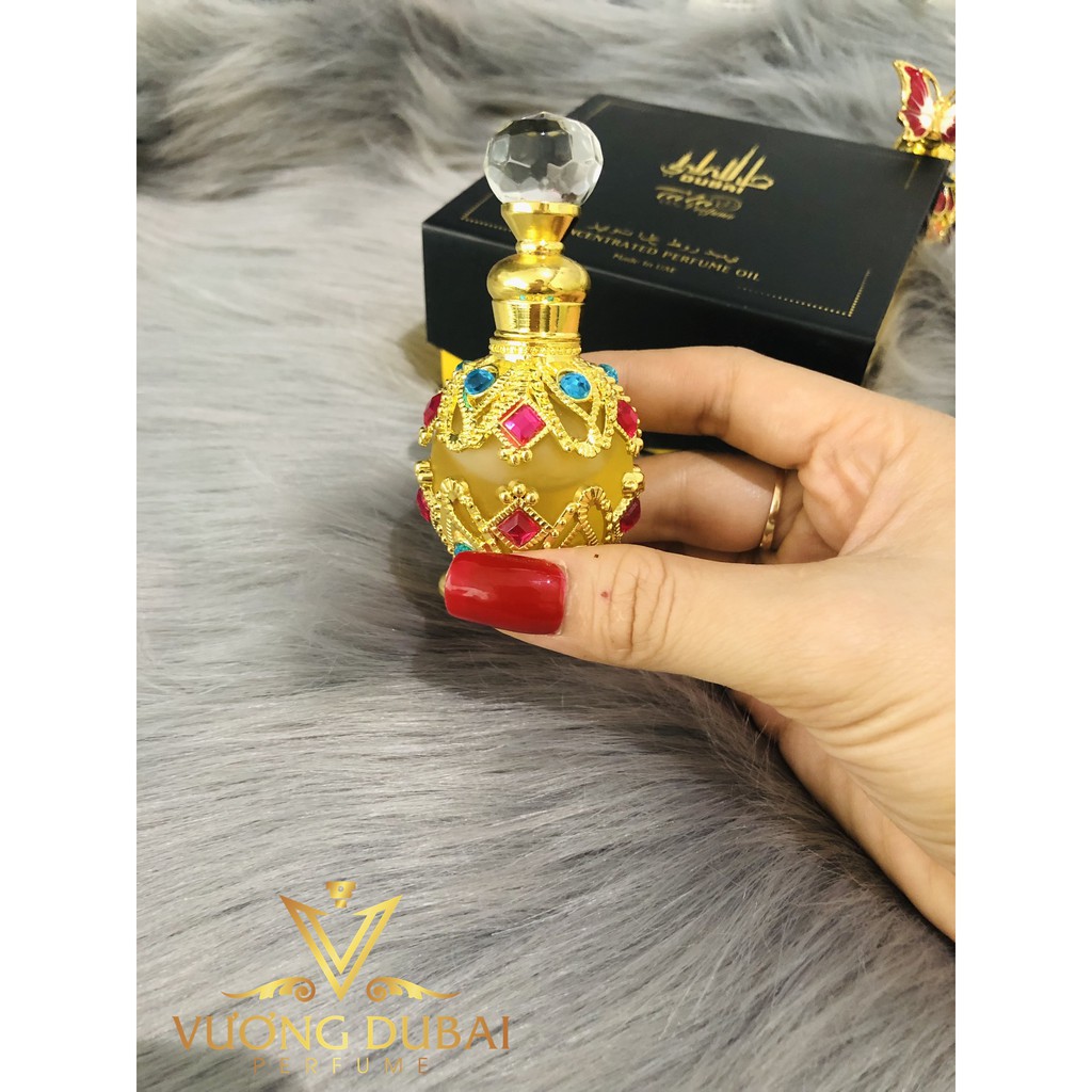 Tinh dầu nước hoa dubai mẫu tròn vàng đính đá sang trọng 17ml, nhỏ gọn | Thế Giới Skin Care