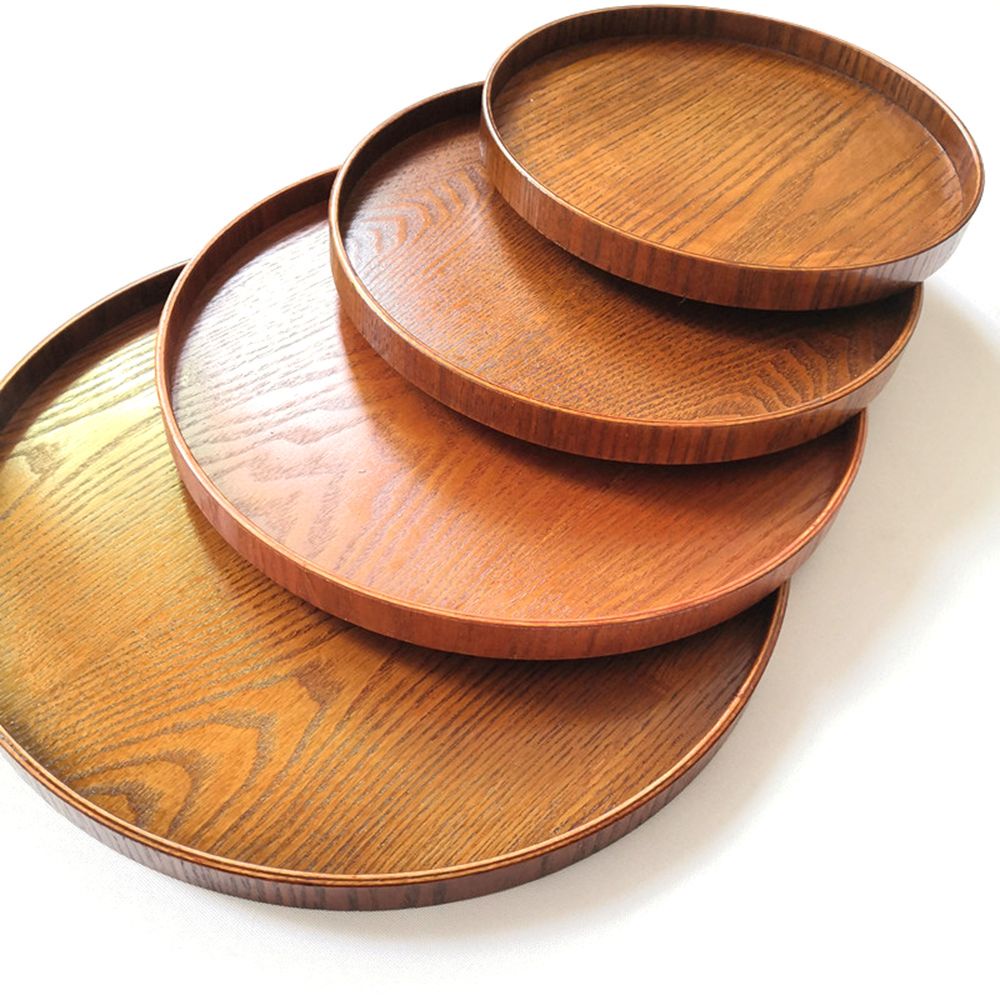 Khay trà thức ăn nhẹ bằng gỗ hình tròn nhiều màu sắc tùy chọn 21cm/ 24cm/ 27cm/ 30cm