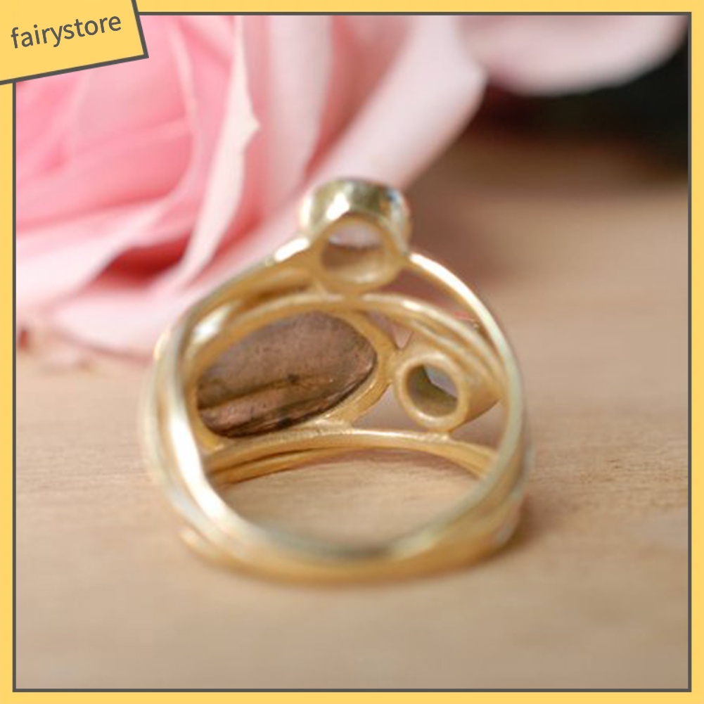 Nhẫn Đính Đá Mặt Trăng Nhân Tạo Nhiều Lớp Phong Cách Cổ Điển