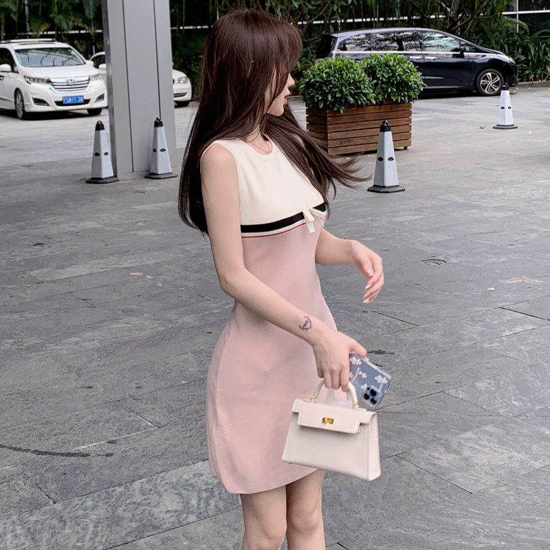 Đầm ZHELIHANGFEI không tay dệt kim ôm dáng vừa vặn trẻ trung quyến rũ dành cho nữ