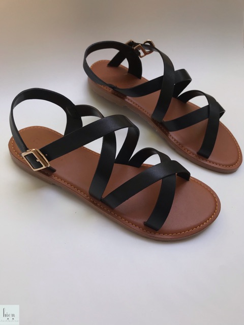 Giày sandal bệt quai chéo da lỳ next đế kép đúc vnxk