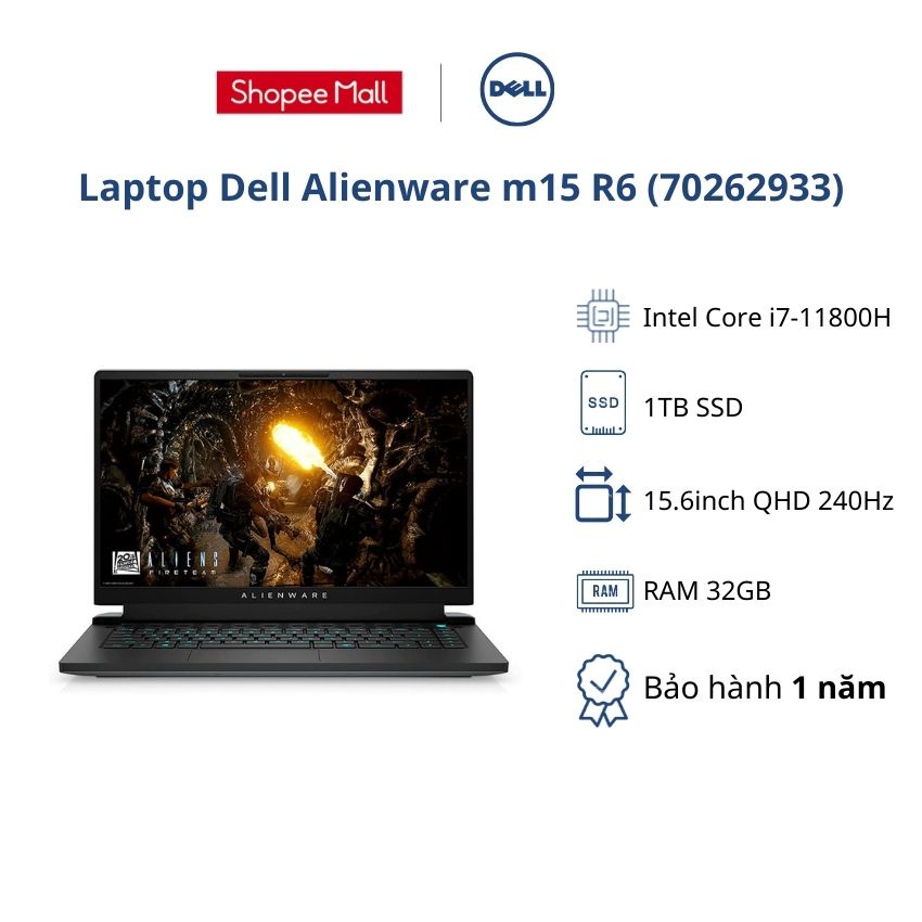Laptop Dell Alienware m15 R6 (70262933)/ Black/i7-11800H / RAM 32GB/1TB  SSD/Nvidia GeForce