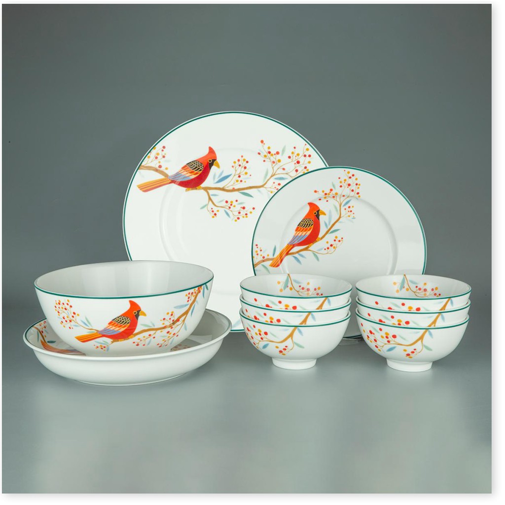 Bộ chén dĩa sứ Minh Long 10 sản phẩm Jasmine Quả Đầu Mùa dùng cho gia đình, sứ đẹp cao cấp dùng đãi khách, tặng quà tết