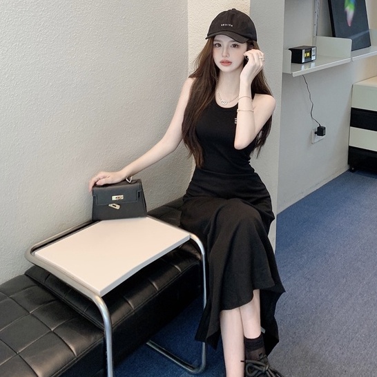 Đầm Hai Dây Cổ Tròn Dáng Ôm In Chữ Thời Trang Mùa Hè Phong Cách Hàn Quốc Cho Nữ