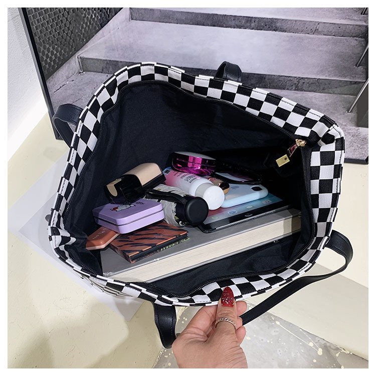 Túi tote nữ cỡ lớn công sở vừa A4 sọc caro thời trang dây kéo miệng túi tiện dụng HX162