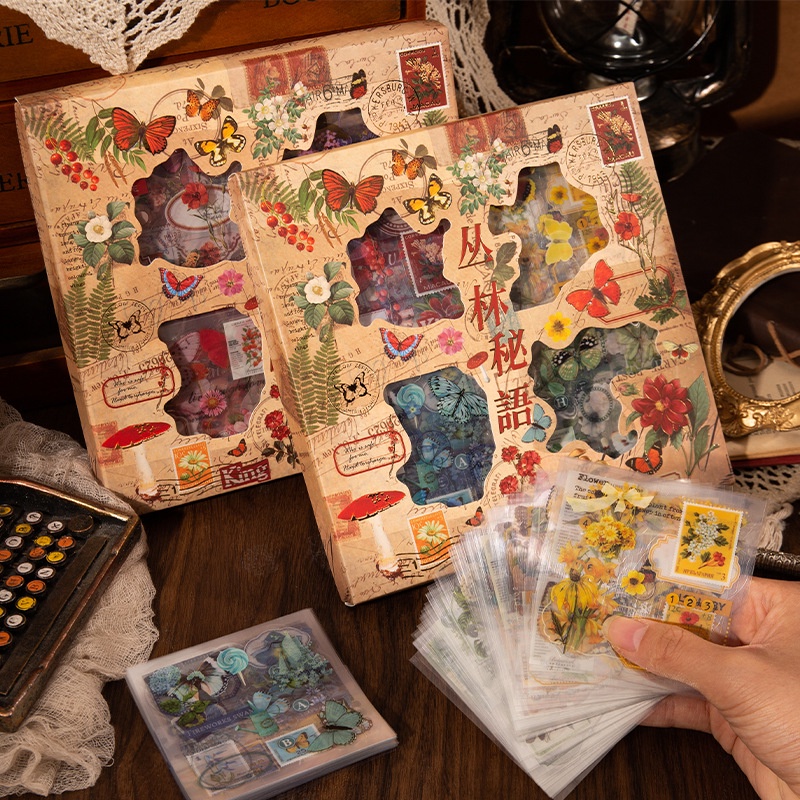 Set 5, 20 tấm sticker vintage hình hoa lá, sticker vintage trang trí sổ tay, sổ nhật ký, thiệp, quà