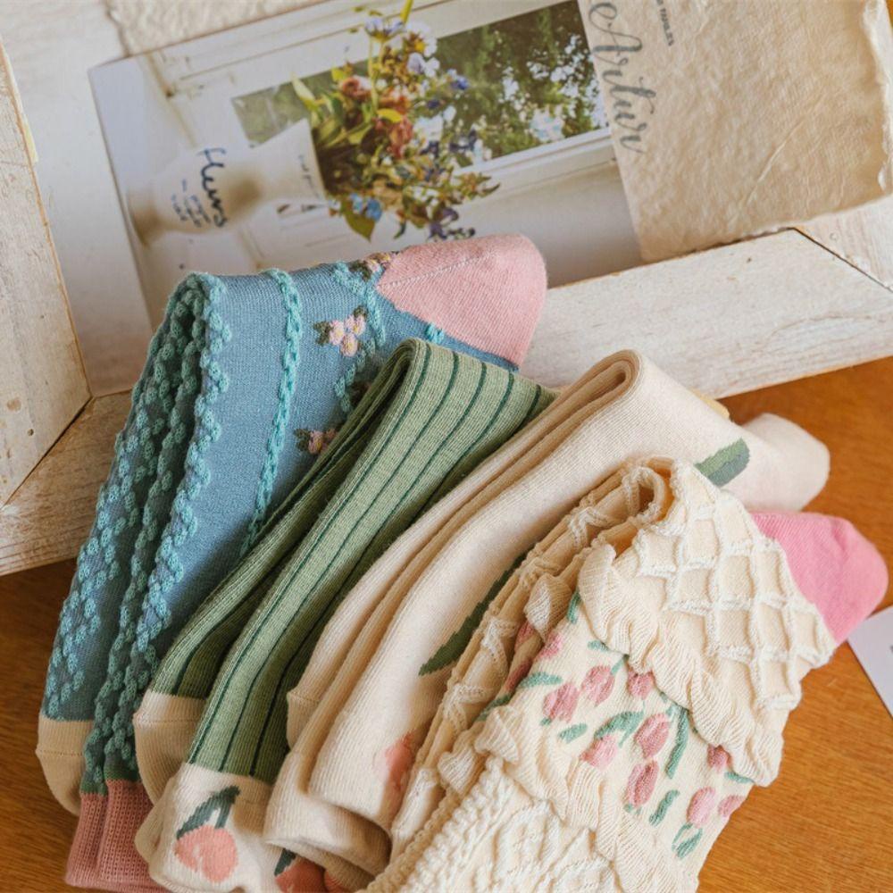 Mocho Vớ Ống Lửng Vừa Mềm Mại Thoải Mái Họa Tiết Hoa Tulip Hợp Thời Trang Cho Nữ