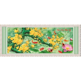 TRANH ĐÍNH ĐÁ 9 con cá cành mai vàng Vạn Sự Như Ý 88753 |90x40cm| - Chưa đính