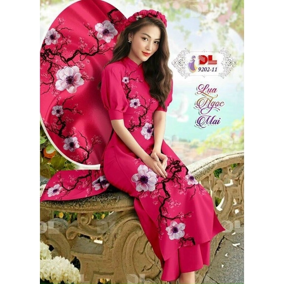 Sét áo dài truyền thống hoạ tiết mùa xuất đón tết siêu xinh TRIPBLE T DRESS - size M/L/XL/2XL - MS02L