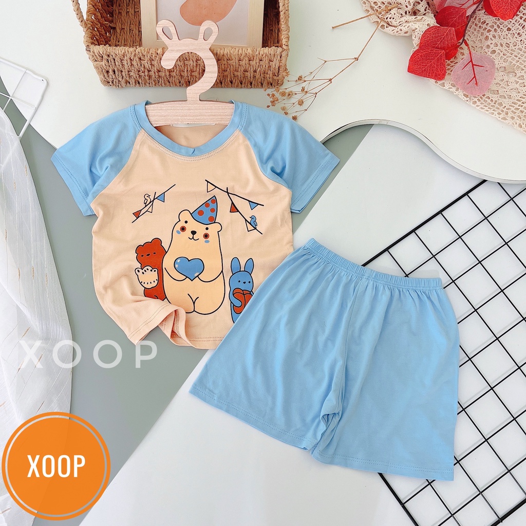 Đồ bộ cộc tay nền da minky mom chất thun lạnh họa tiết  gấu-voi bóng bay cho bé (8-18kg) (2106  )