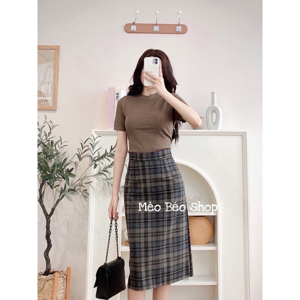 Chân váy kẻ dạ 2 màu cv428