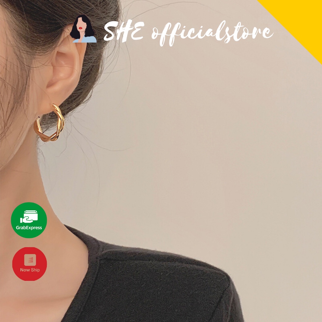 Khuyên tai xoắn tròn cá tính năng động chuôi bạc 925 SHEsilver