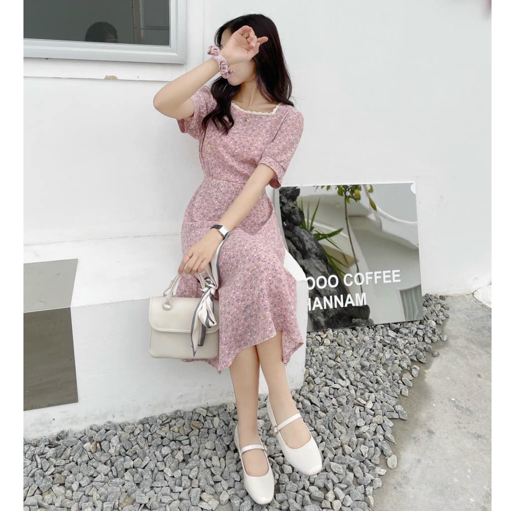 Đầm dự tiệc hoa nhí cổ ren kèm chun, kiểu váy hoa vintage Nàng Thơ loại đẹp dày dặn dáng dài, đầm hoa ulzzang -ckv123 | BigBuy360 - bigbuy360.vn