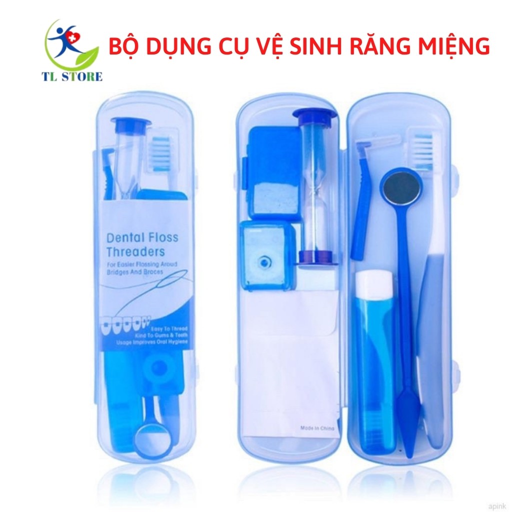 Bộ dụng cụ vệ sinh răng miệng (sáp nha khoa, chỉ nha khoa, bàn chải đánh răng, bàn chải kẽ,…) 8 dụng cụ/hộp