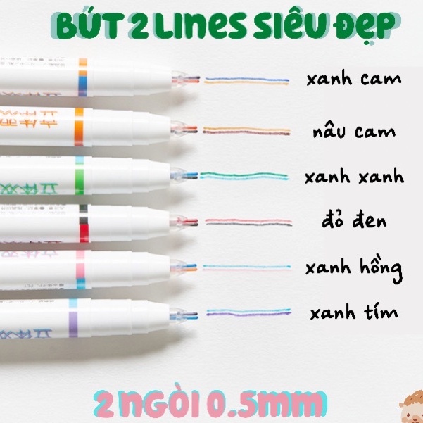 Bút mực hai ngòi 0.5mm bút mực 2 Lines Pen nhiều màu dễ thương ST407