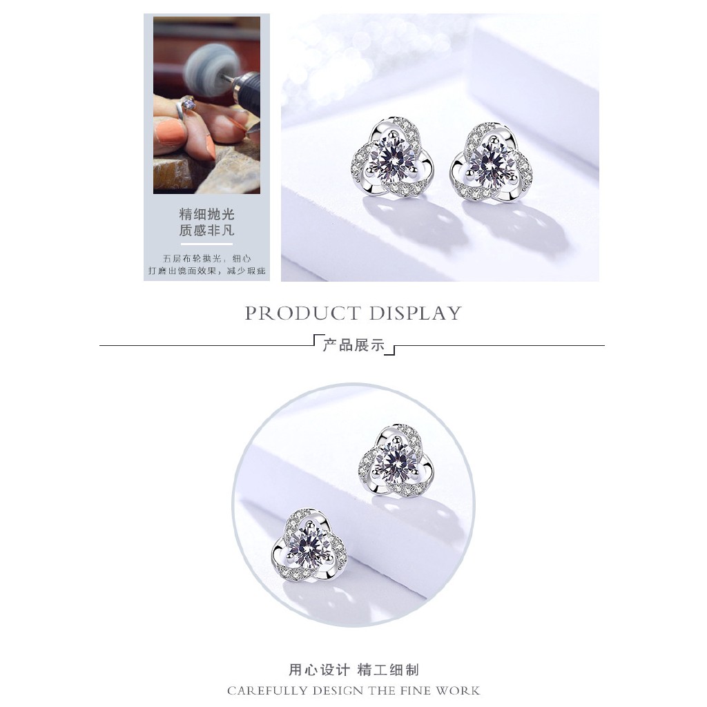 Khuyên Tai Bạc S925 Hình Hoa Đính Đá Xinh Xắn