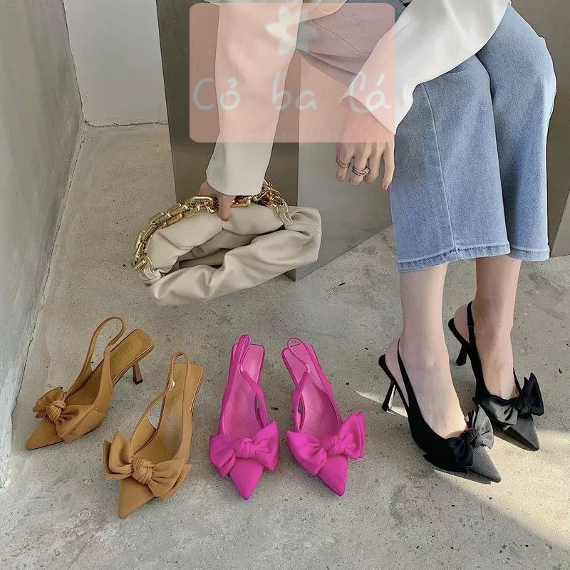 SANDAL NỮ COBALA SHOES - GIÀY MŨI NHỌN NỮ ĐÍNH NƠ - SANDAL CAO GÓT QUAI HẬU 5 PHÂN - GIÀY THỜI TRANG NỮ - G22091200