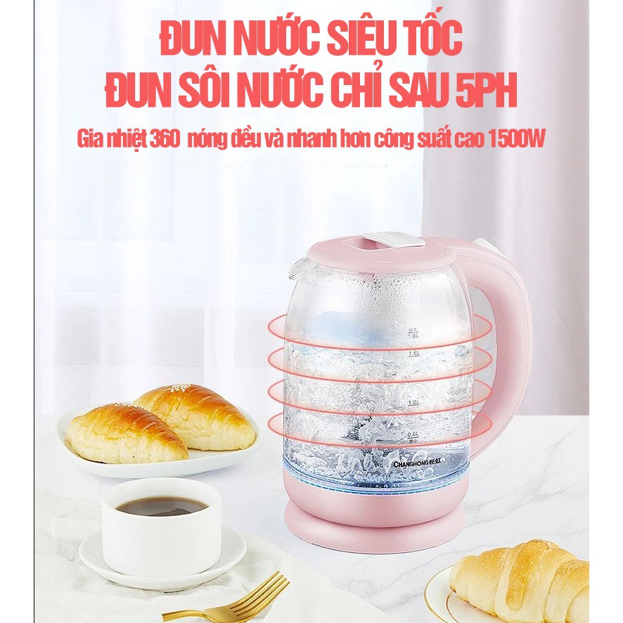 Bình Siêu Tốc Thủy Tinh - 1.8l, 1500W, Đun Sôi Từ 4-6p