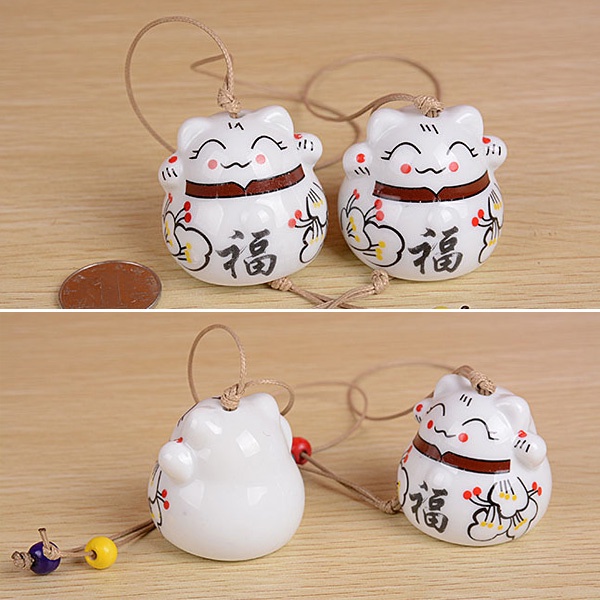 Chuông Gió Gốm Sứ Hình Mèo May Mắn Treo Trang Trí Nhà Cửa/Xe Hơi