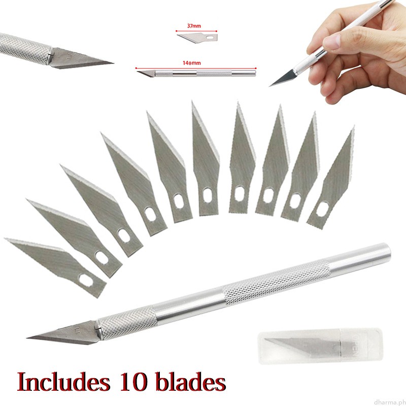 Set dao mổ kim loại khắc thủ công + 10 lưỡi thay