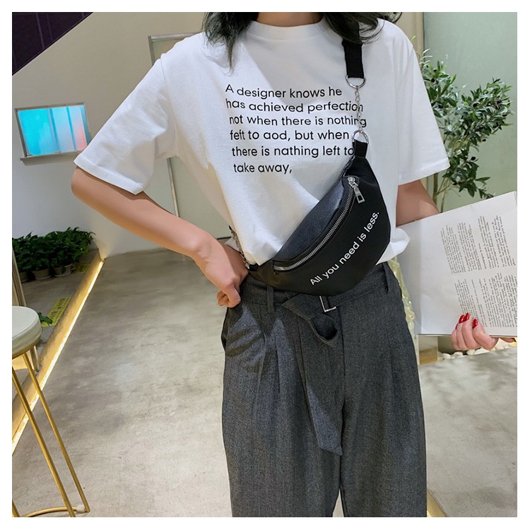 Túi Đeo Chéo Bao Tử Da Đen Basic All You Need