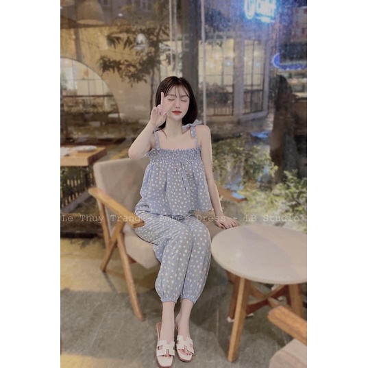 Set hai dây hoa nhí đáng yêu mặc nhà hình thật dưới 52kg