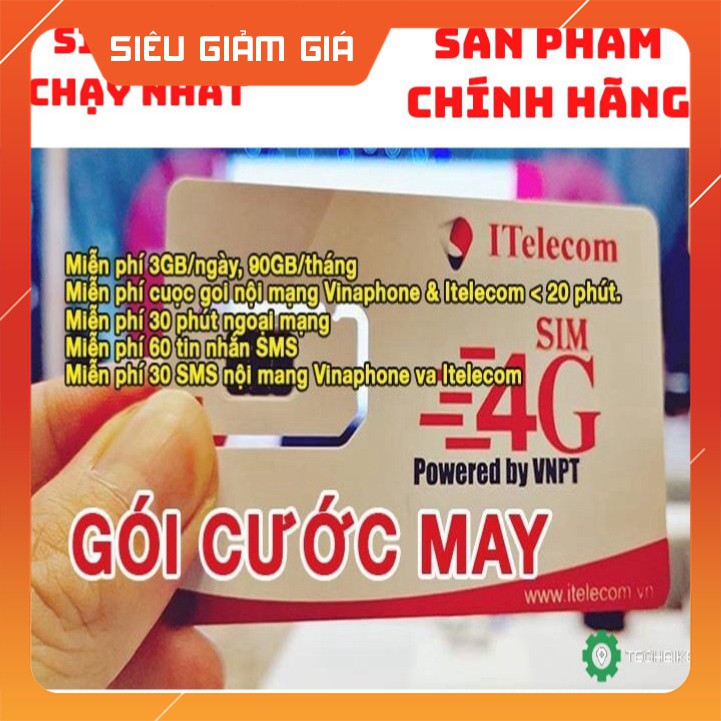 🔥DATA KHỦNG🔥 Sim 4G ITelecom V77 Gói Cước MAY- Tặng 90GB/Tháng - Gọi Miễn Phí Vinaphone - 30Ph Ngoại Mạng + 60 SMS