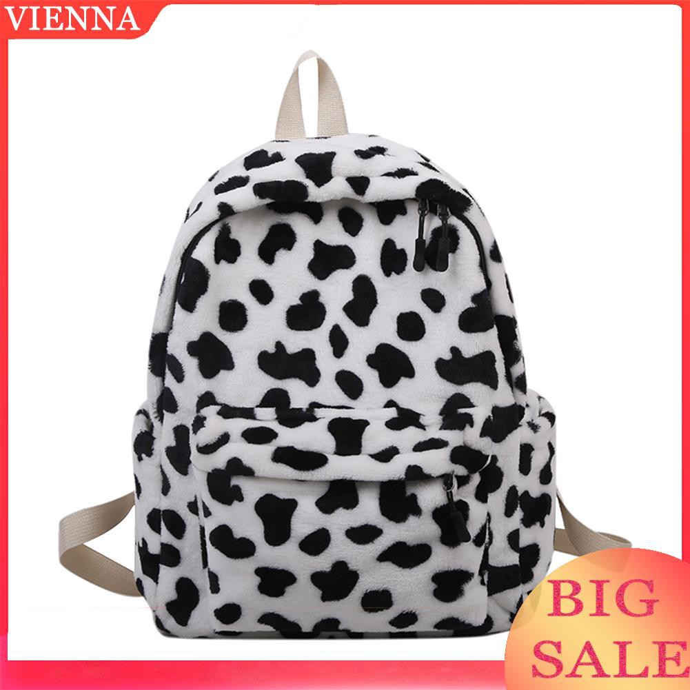 Balo Vải Lông Họa Tiết Bò Sữa Xinh Xắn Dành Cho Nữ