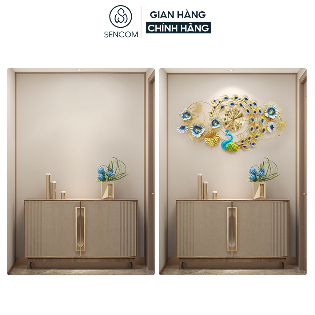 Đồng hồ treo tường nghệ thuật SENCOM hình con công decor trang trí nhà cửa mã 2927