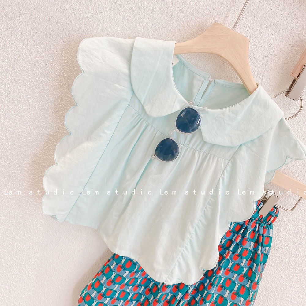 Bộ Trang Phục Hai Mảnh Gồm Áo Cổ Búp Bê Và Quần Ống Rộng Thời Trang Mùa Hè Phong Cách Hàn Quốc Hàng Mới Dành Cho Bé Gái 2022
