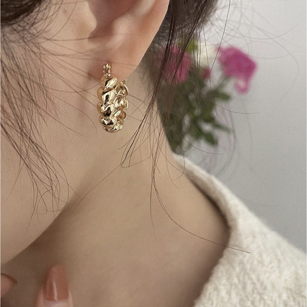Hoa tai nữ đẹp khoen tròn vàng bạc xoắn phong cách nữ tính Hàn Quốc Boho