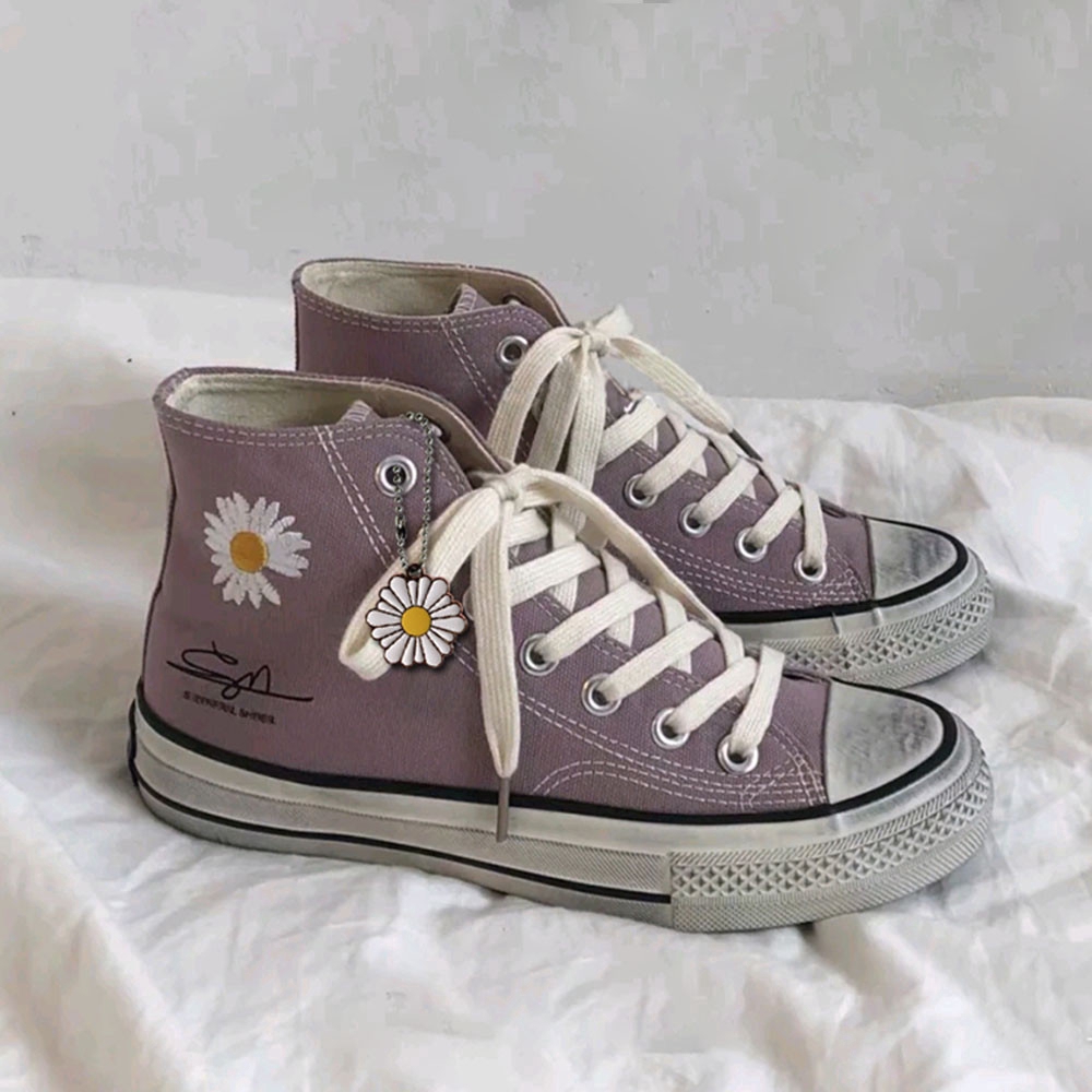 Dây Giày Vải Canvas Họa Tiết Hoa Cúc Xinh Xắn
