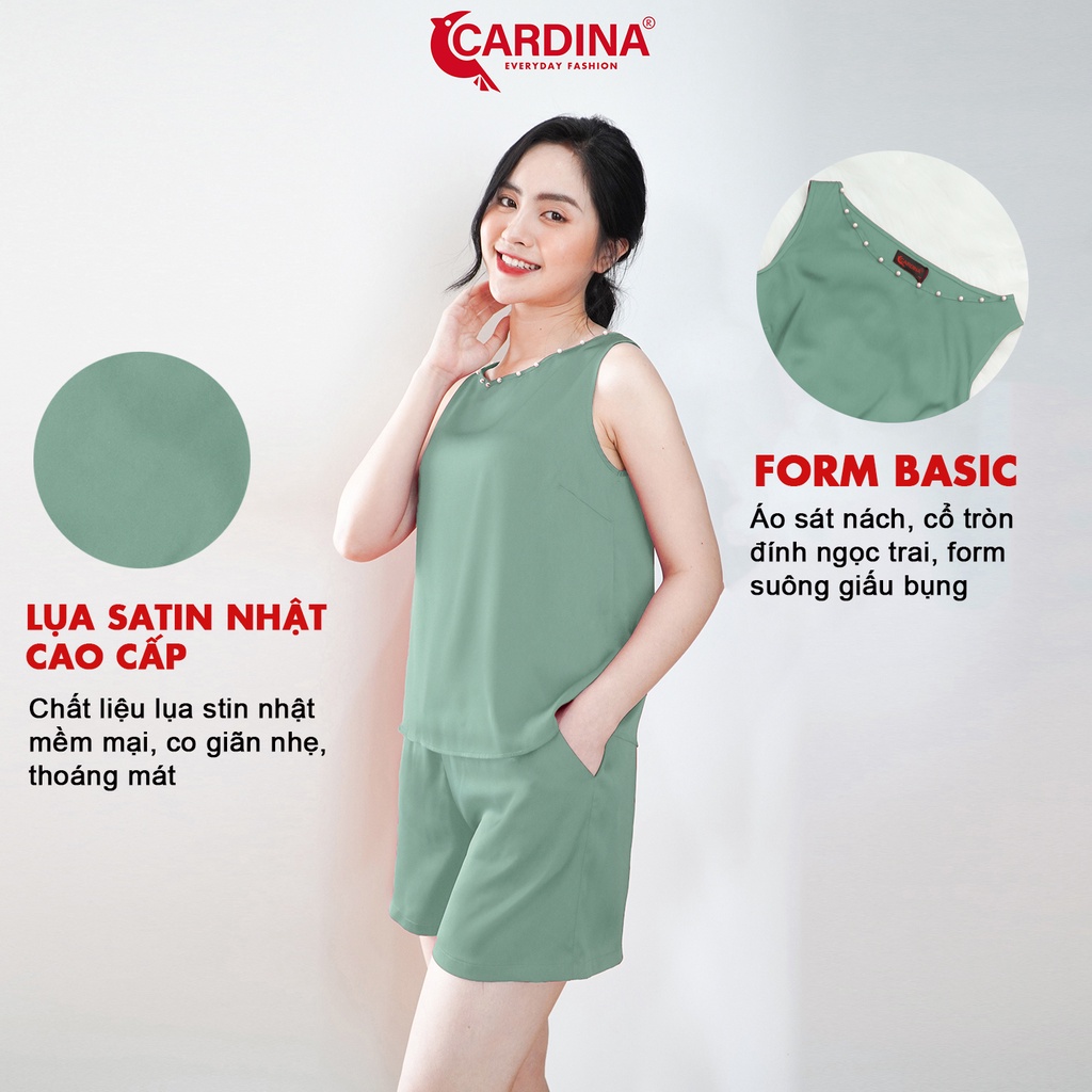 Đồ Bộ Nữ 𝐂𝐀𝐑𝐃𝐈𝐍𝐀 Chất Lụa Satin Cao Cấp Quần Đùi Áo Sát Nách Cổ Đính Cúc Ngọc 2SF20