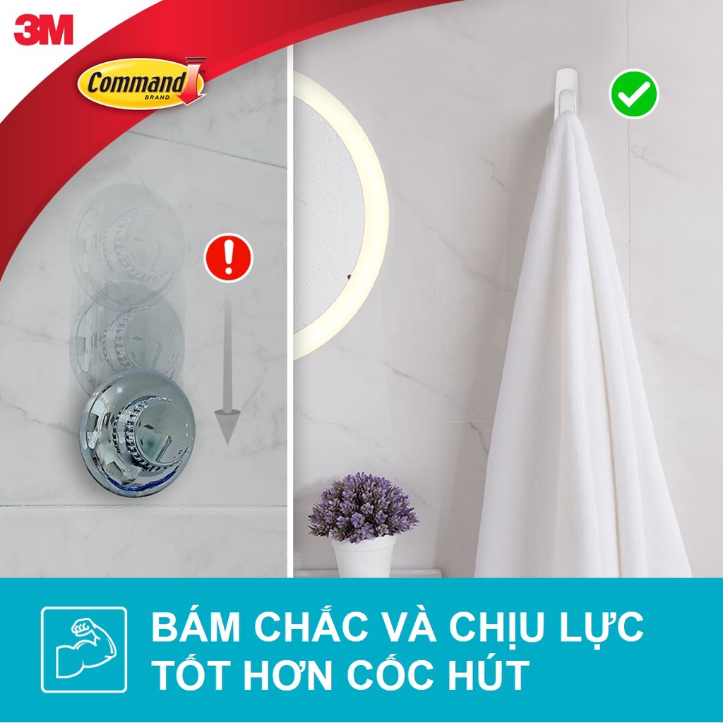 Móc Treo Nhà Tắm Chống Thấm Nước ,Dán Tường Đa Năng 3M Command 17001 Vỉ 2 Cái Siêu Dính 1,3KG,Dùng Treo Quần Áo,Túi Sách