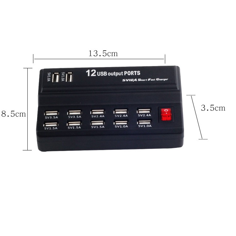 [12 Cổng USB] Sạc Nhanh Điện Thoại Nhiều Port Out (4 Cổng 3.5A, 4 Cổng 2.5A, 4 Cổng 1.5A)