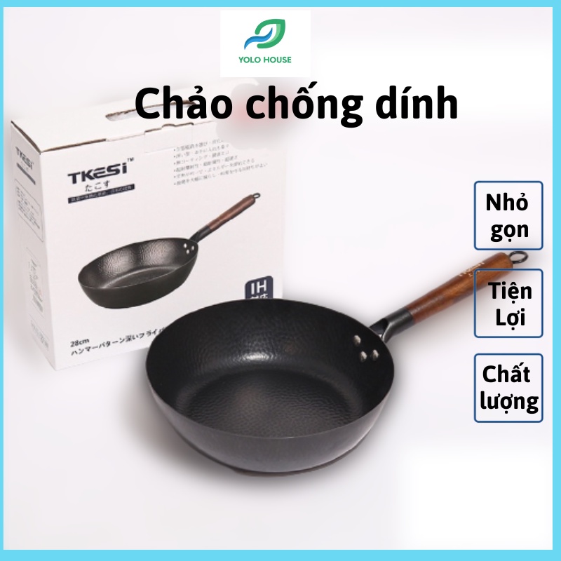 Chảo chống dính bếp từ bếp gas YOLO HOUSE lòng sâu nhật bản cao cấp size 28cm tặng kèm chảo 18cm - CTF1