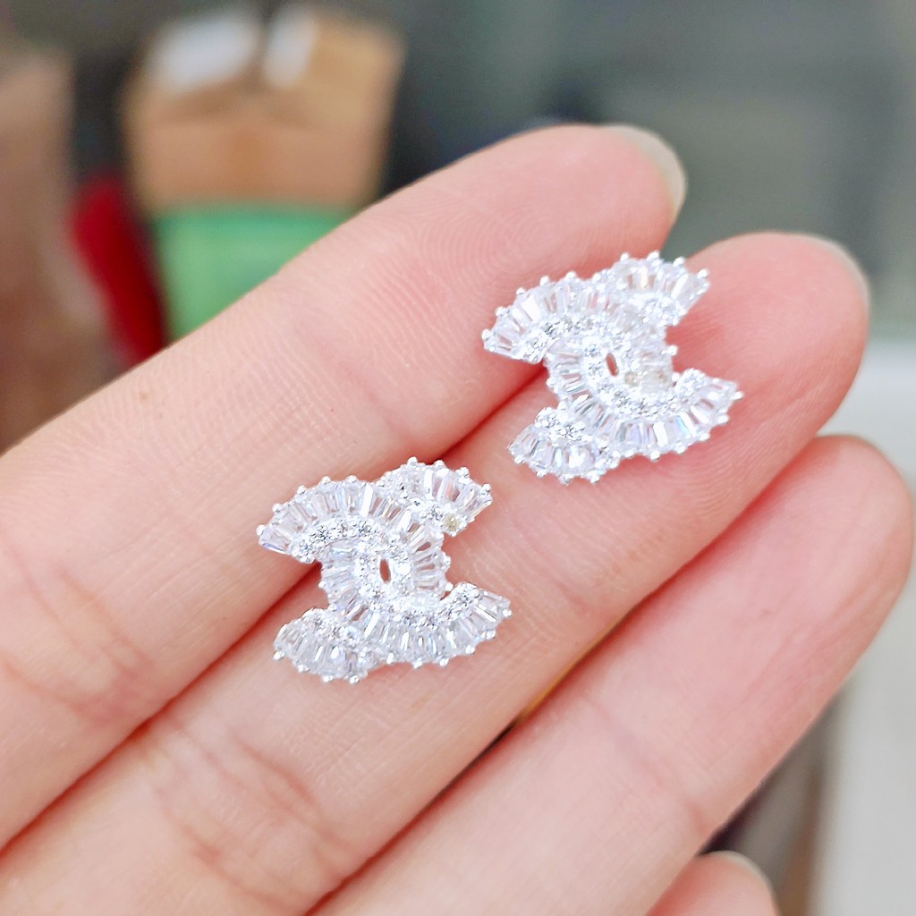 Bông tai bạc bông chữ X đính đá lấp lánh
