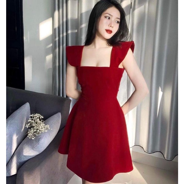 Đầm nhung đỏ cúp 2 dây xòe Jingle Dress