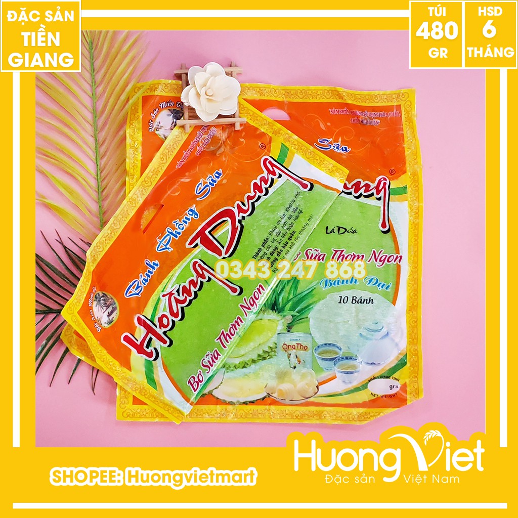 Bánh tráng sữa Hoàng Dung lá dứa 480g, bánh phồng sữa miền tây