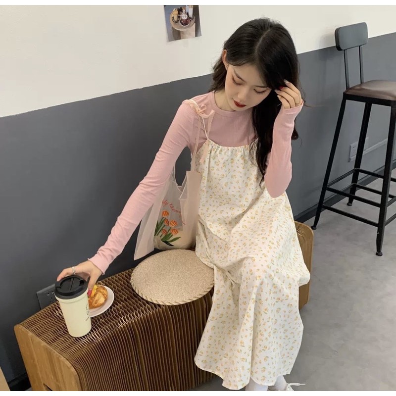 [ORDER] Đầm hoa nhí dáng suông dài chất voan đẹp, Váy hoa nhí hở lưng vintage ulzzang