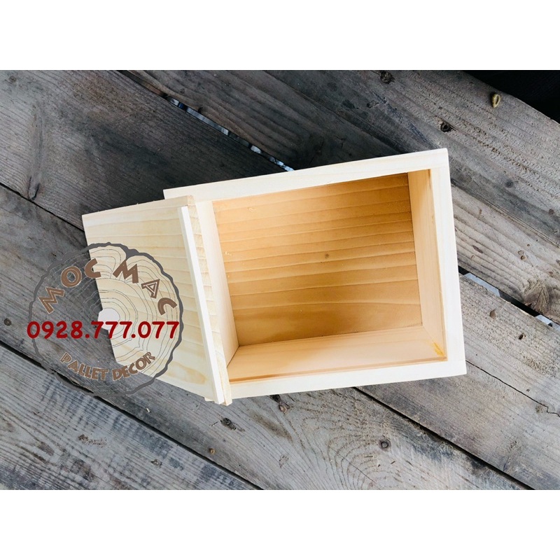 Hộp gỗ đựng quà tặng, quà tết xinh xắn, nắp mở kéo, có nhận khắc logo