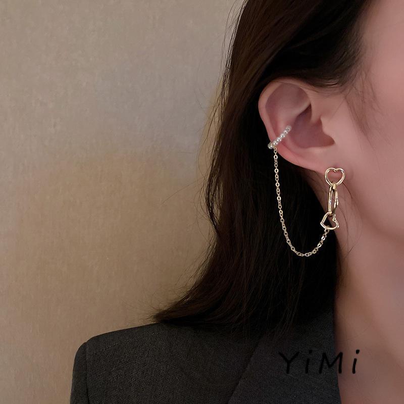 Bông tai kẹp vàng / bạc nữ đính trái tim tua rua