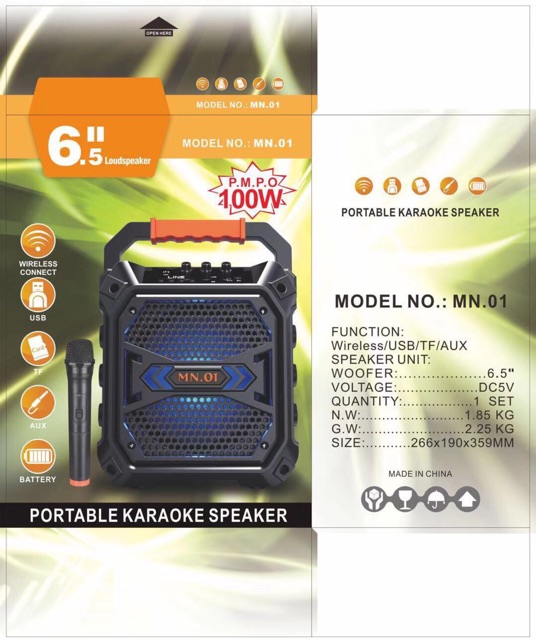 LOA KARAOKE MINI [100W] MN01 + TẶNG KÈM MICRO KO DÂY