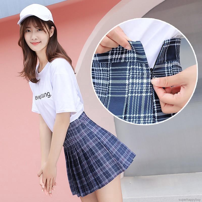 Plaid Mini Skirts Women High Waist Zipper Pleated A Line Fashion Skirts