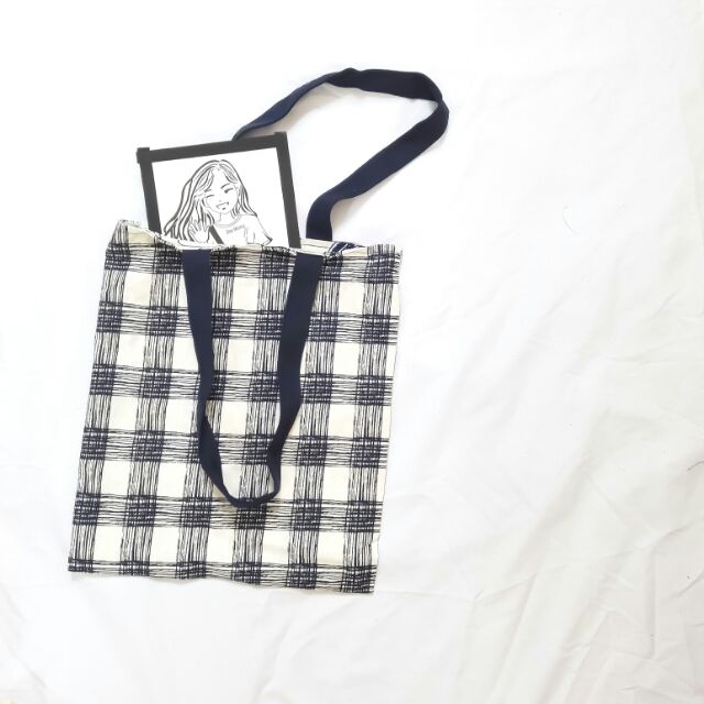 Túi vải 2 mặt quai Xanh kèm túi nhỏ (B06) - Hàng có sẵn