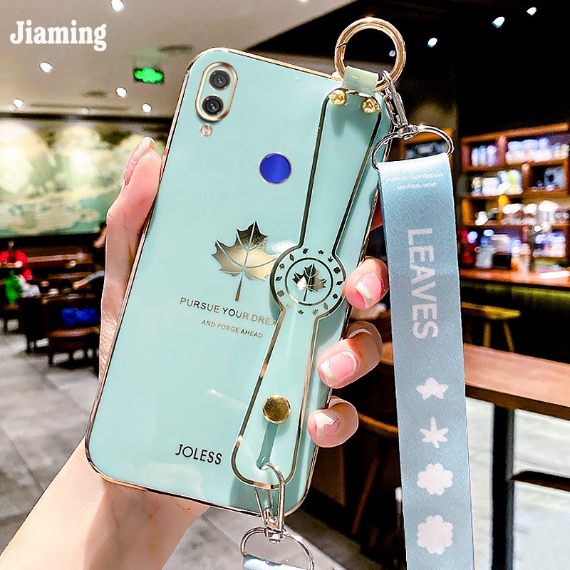 Ốp Điện Thoại Viền Lá Phong Mạ Điện Sang Trọng + Dây Đeo Cho Xiaomi Redmi Note 7 Pro