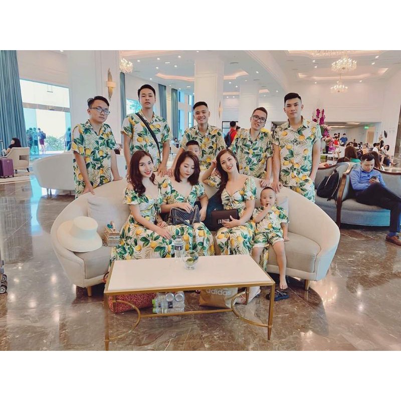 Set đôi hoa quả, áo váy đi biển chất tơ đũi