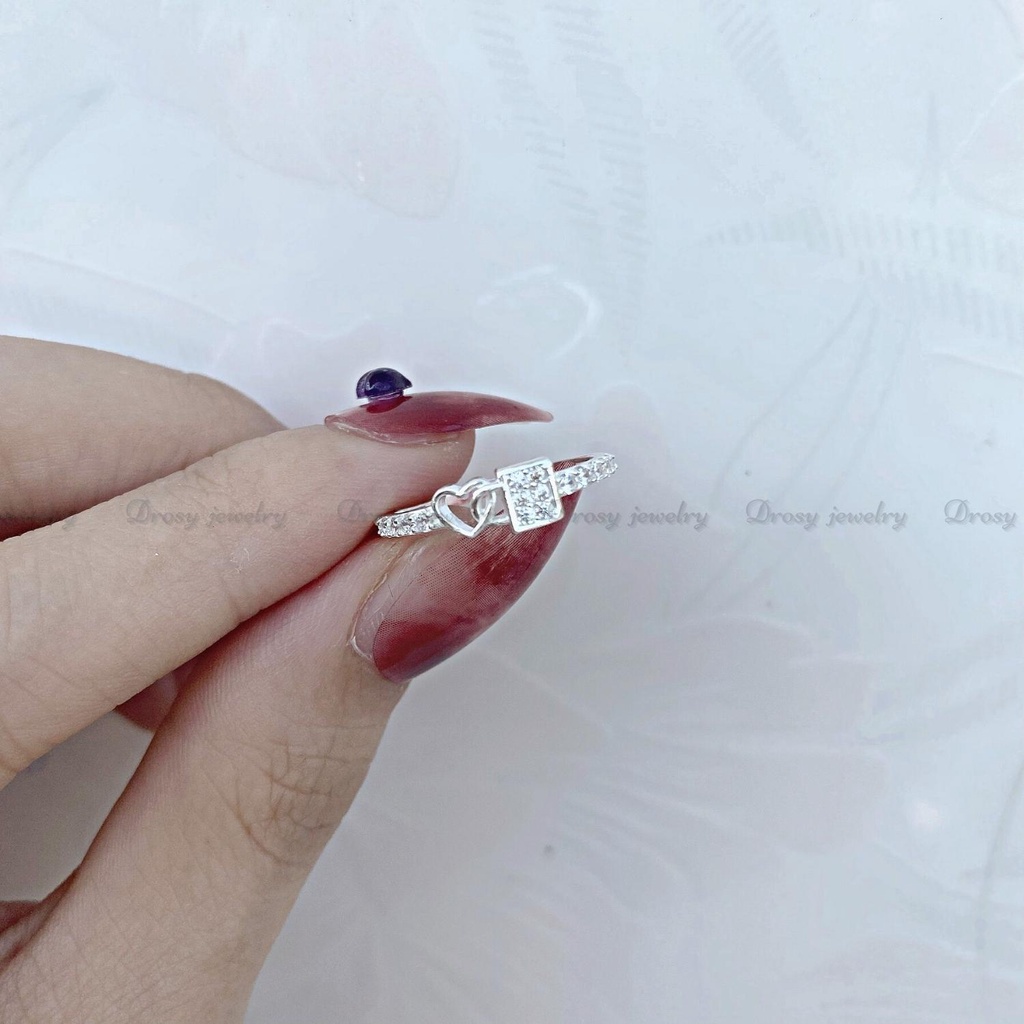 Nhẫn đôi bạc nam nữ đính đá tim bạc ta không xỉn màu, nhẫn cặp tình yêu
