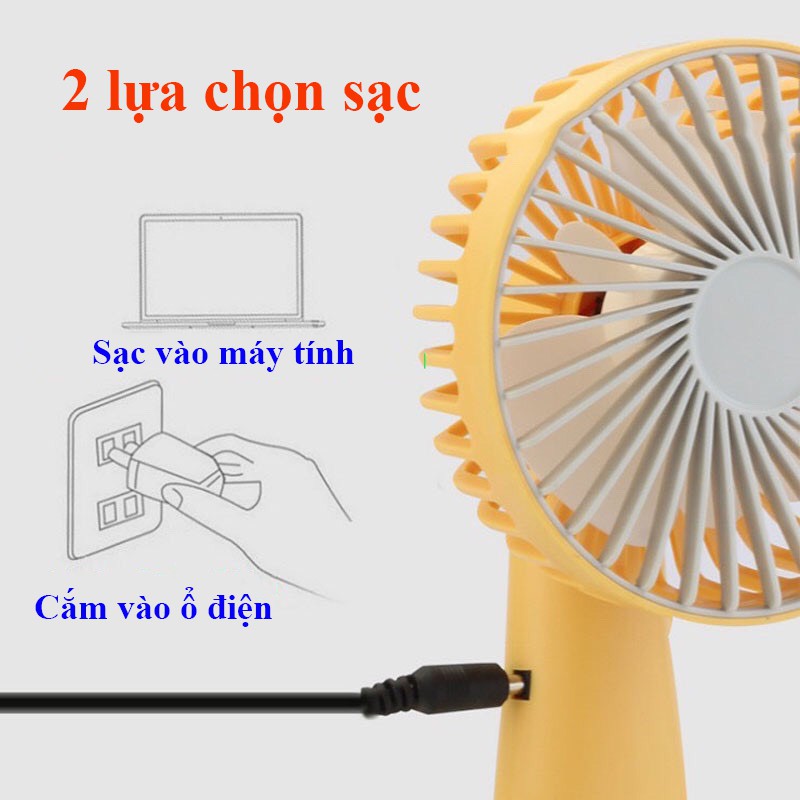 Quạt cầm tay mini tích điện có đế để bàn, 2 tốc độ gió, sạc USB tích điện (B01)